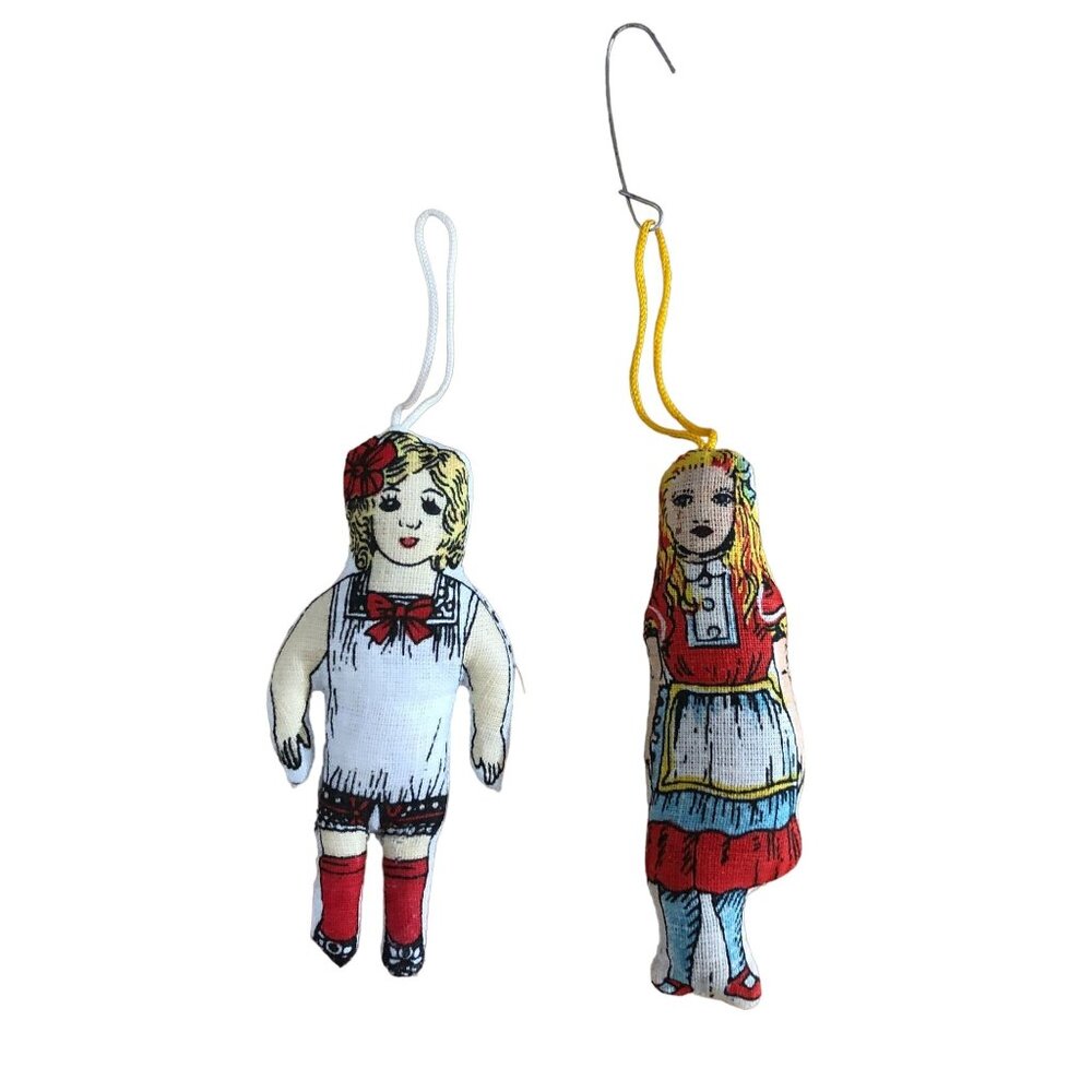 B Shackman Vintage Lot of 2 Dolls Alice in Wonderland Stuffed Christmas Ornament